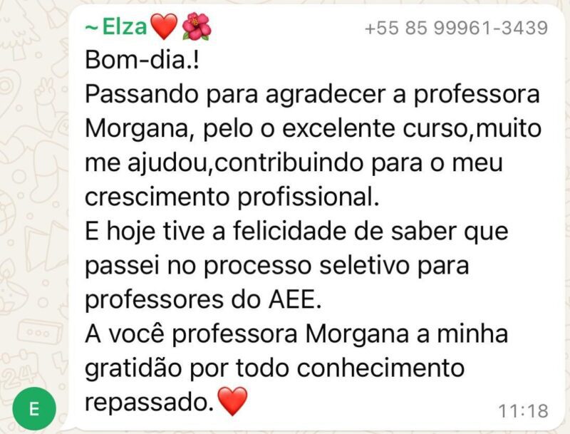 Curso Descomplique o AEE depoimento e resultados prints de alunos