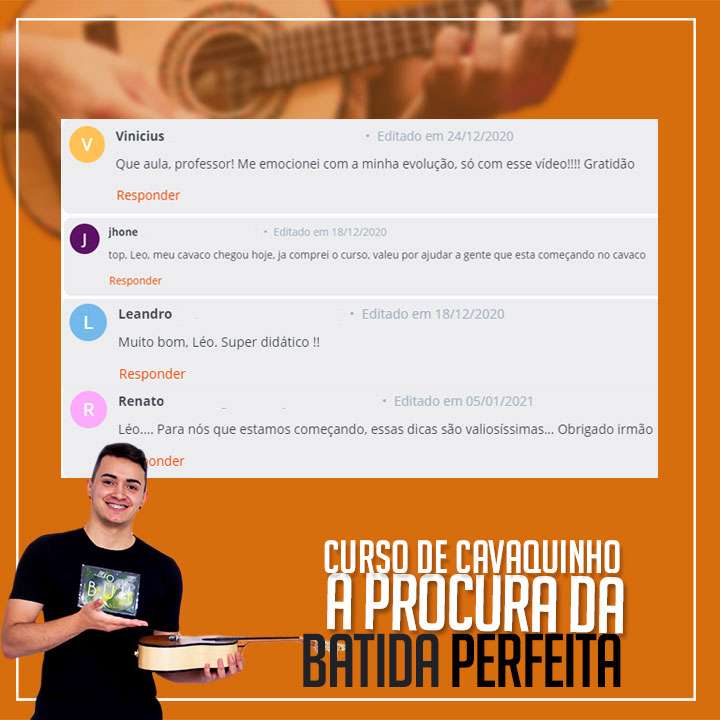 Curso de Cavaquinho do Léo Soares - A Procura da Batida Perfeita depoimento e resultados prints de alunos