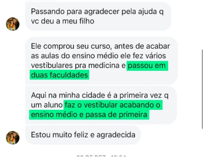 Curso de Redação para Medicina (CRM) depoimento e resultados prints de alunos