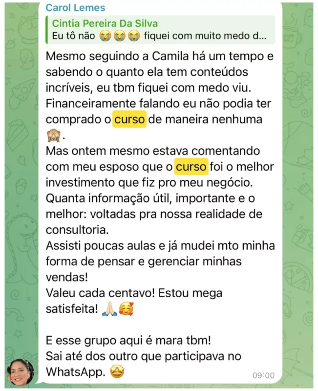 Novo Viver de Venda Direta depoimento e resultados prints de alunos